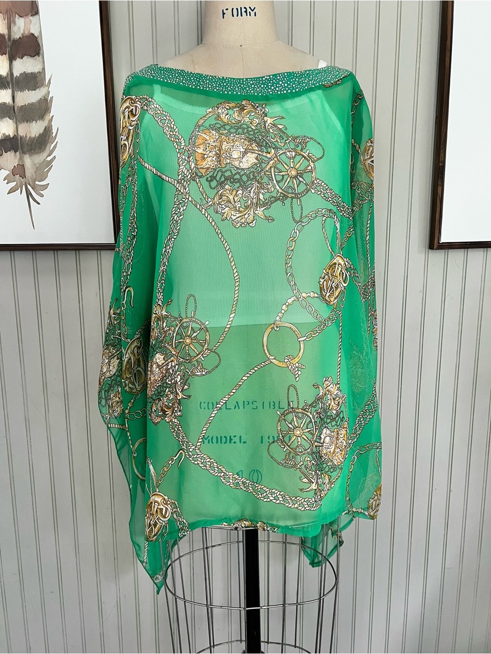 Cheyenne Sheer Nautical Gold Chain Poncho with Rhinestone Accents